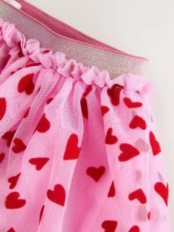 Roze/rood met hart - Pull On Mesh Skirt (3-16yrs)