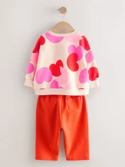Roze/rood met hart - Set van sweatshirt en joggingbroek met rechte wijde pijpen (3mnd -7jr)