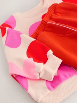 Roze/rood met hart - Set van sweatshirt en joggingbroek met rechte wijde pijpen (3mnd -7jr)