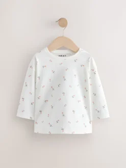 Roze/wit - Set van 4 T-shirts met lange mouwen en geborduurde konijntjes (3mnd-7jr)
