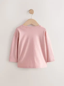 Roze/wit - Set van 4 T-shirts met lange mouwen en geborduurde konijntjes (3mnd-7jr)