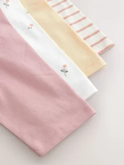 Roze/wit - Set van 4 T-shirts met lange mouwen en geborduurde konijntjes (3mnd-7jr)