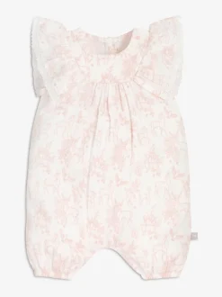 Roze/wit - The Little Tailor Mousseline babyplaysuit van 100% katoen