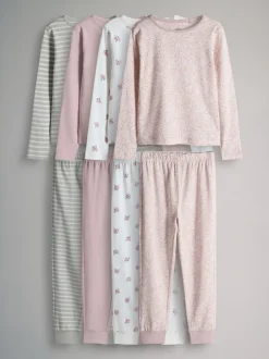 Roze/wit - The Set verpakking van 4 behaaglijke katoenen jersey pyjama's