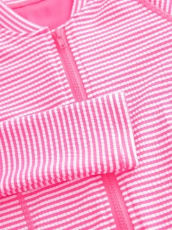 Roze/wit gestreept - Textured Long Sleeve Sunsafe Swimsuit (3-16yrs)