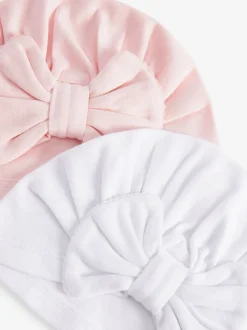 Roze/wit grote strik - Set van 2 babyturbanen (0-18mnd)