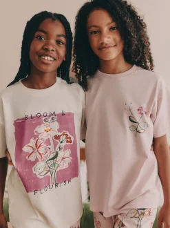 Roze/wit met bloemenprint - Verpakking van 2 pyjama's met joggingbroek (3 - 16 jr)
