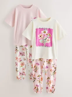 Roze/wit met bloemenprint - Verpakking van 2 pyjama's met joggingbroek (3 - 16 jr)