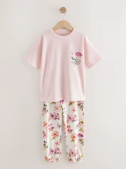 Roze/wit met bloemenprint - Verpakking van 2 pyjama's met joggingbroek (3 - 16 jr)