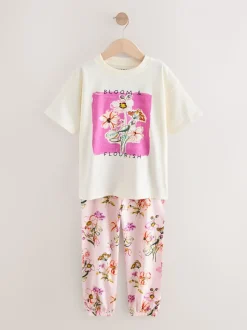 Roze/wit met bloemenprint - Verpakking van 2 pyjama's met joggingbroek (3 - 16 jr)