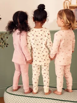 Roze/witte Ditsy - Knusse geribbelde pyjama's 3 verpakking (9mnd-12jr)