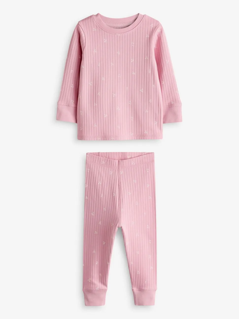 Roze/witte Ditsy - Knusse geribbelde pyjama's 3 verpakking (9mnd-12jr)