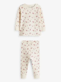 Roze/witte Ditsy - Knusse geribbelde pyjama's 3 verpakking (9mnd-12jr)