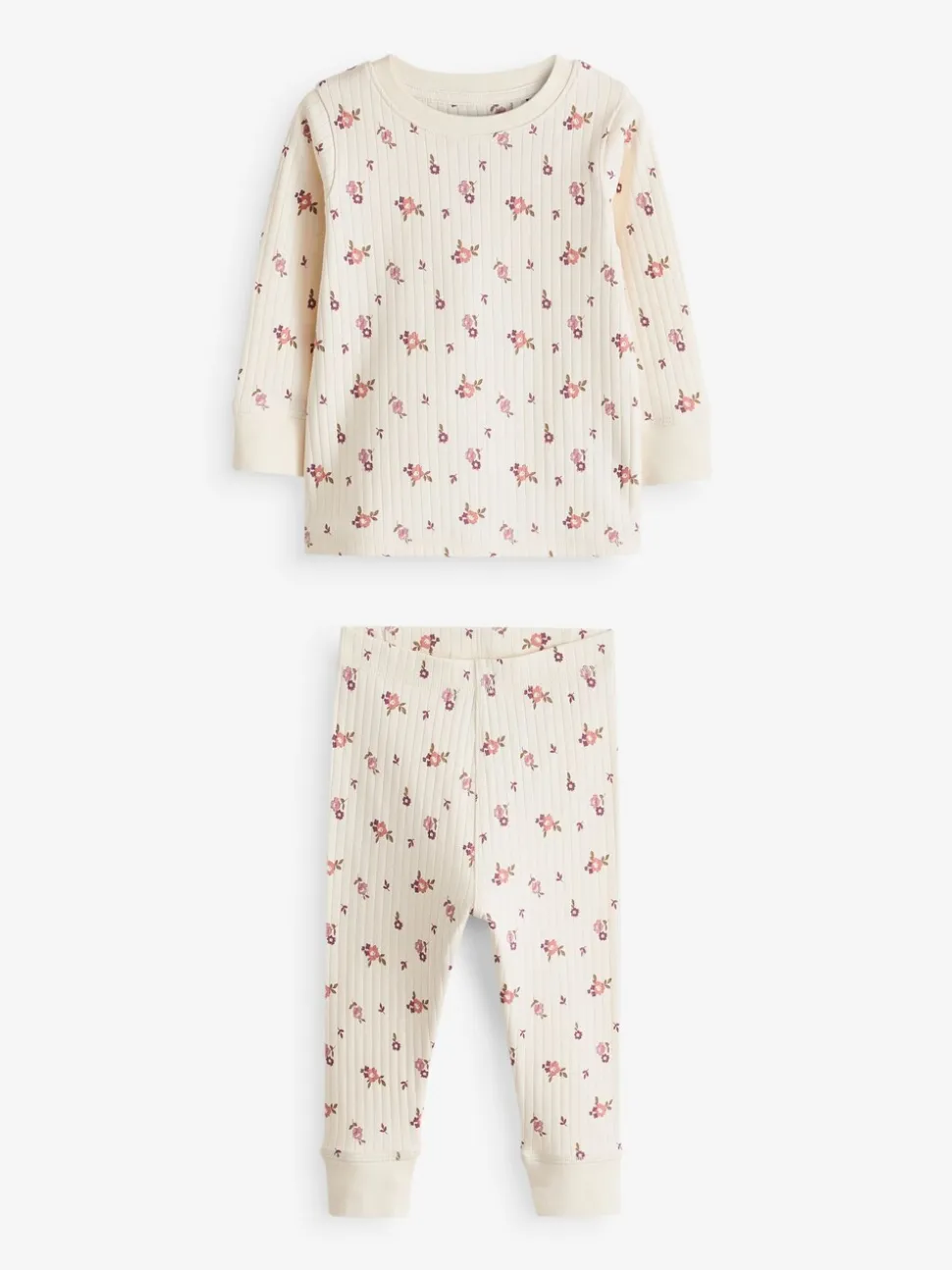 Roze/witte Ditsy - Knusse geribbelde pyjama's 3 verpakking (9mnd-12jr)