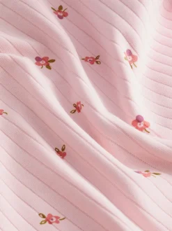 Roze/witte Ditsy - Knusse geribbelde pyjama's 3 verpakking (9mnd-12jr)