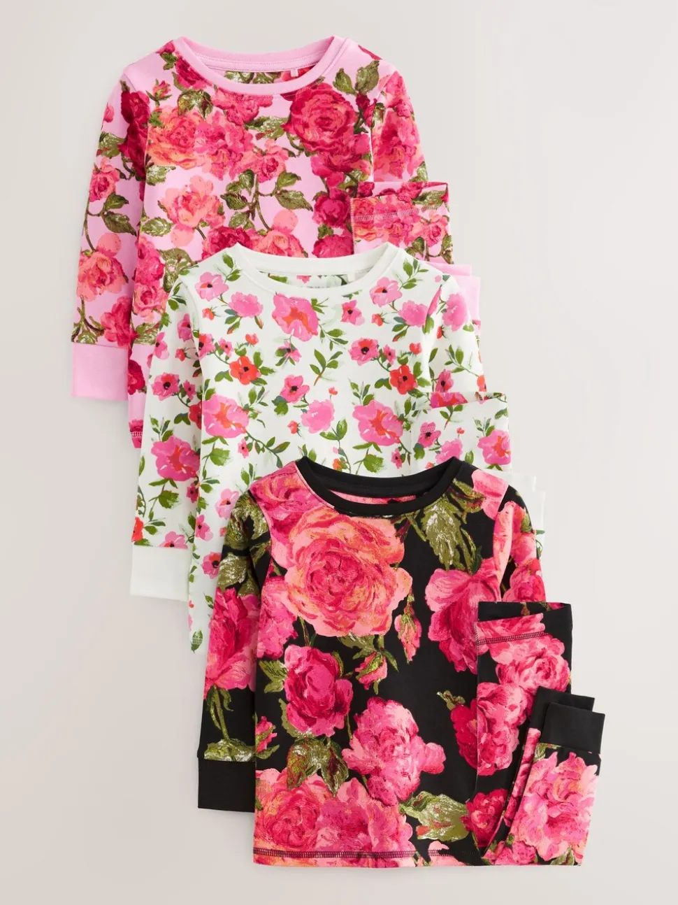 Roze/zwart - Verpakking van 3 knusse pyjama's (9 mnd-16 jr)