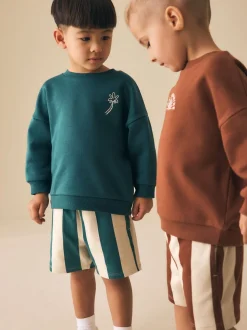 Rust Brown and Teal - Crew Neck Sweatshirt and Shorts 2 Pack Set (3mths-7yrs)