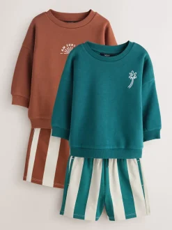 Rust Brown and Teal - Crew Neck Sweatshirt and Shorts 2 Pack Set (3mths-7yrs)