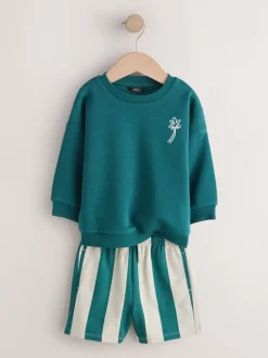 Rust Brown and Teal - Crew Neck Sweatshirt and Shorts 2 Pack Set (3mths-7yrs)