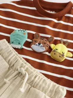 Rust Brown Stripe Padded Animals - Set van T-shirt met korte mouwen en short (3 mnd-7 jr)