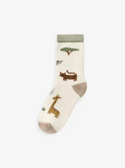 Safaridieren - Set van 5 Cosy Terry sokken met hoog katoengehalte