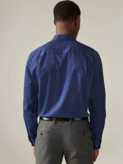 Saffierblauw - Normale Pasvorm - Onderhoudsvriendelijk, getextureerd, slim fit overhemd met enkele manchet