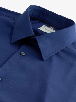 Saffierblauw - Normale Pasvorm - Onderhoudsvriendelijk, getextureerd, slim fit overhemd met enkele manchet