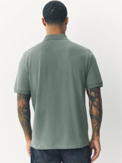 Saliegroen - Normale Pasvorm - Piqué poloshirt met korte mouwen