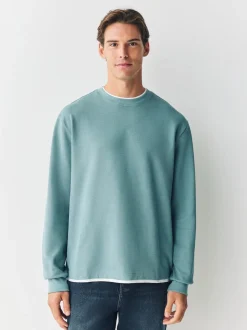 Saliegroen - T-shirt met lange mouwen en ronde hals