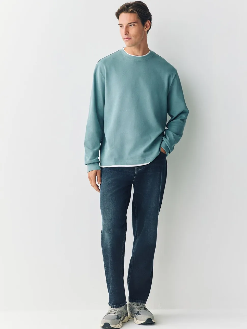 Saliegroen - T-shirt met lange mouwen en ronde hals