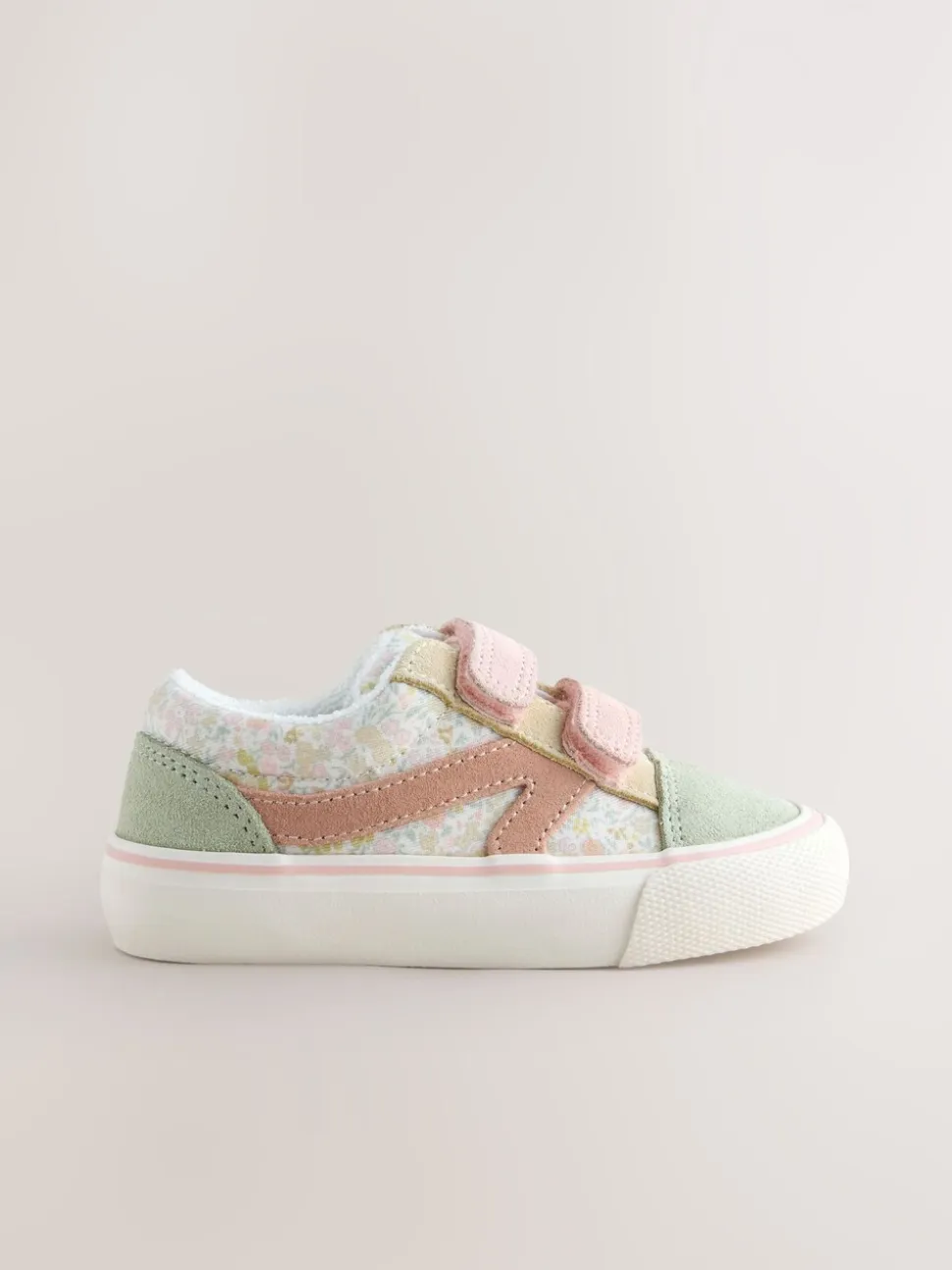 Saliegroen gebloemd - Sneakers met klittenbandsluiting