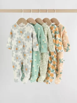 Saliegroen gebloemd - Verpakking van 5 babypyjama's (0 mnd-2 jr)
