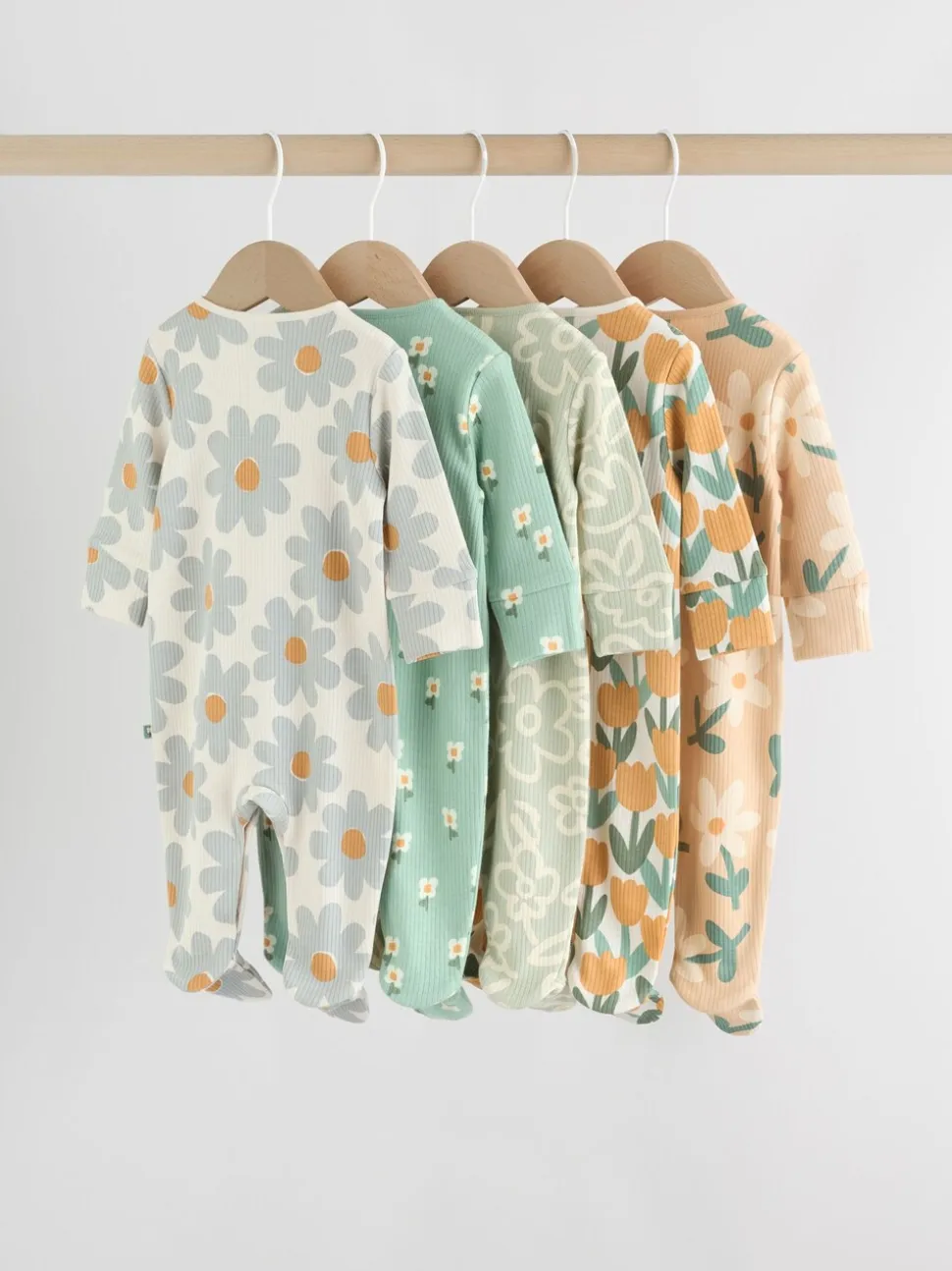 Saliegroen gebloemd - Verpakking van 5 babypyjama's (0 mnd-2 jr)