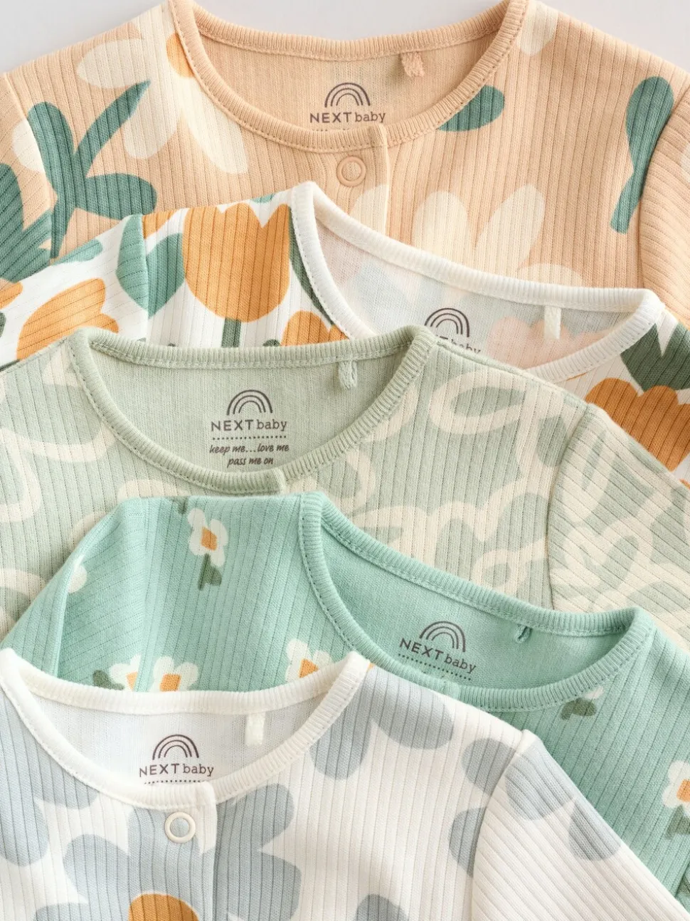 Saliegroen gebloemd - Verpakking van 5 babypyjama's (0 mnd-2 jr)