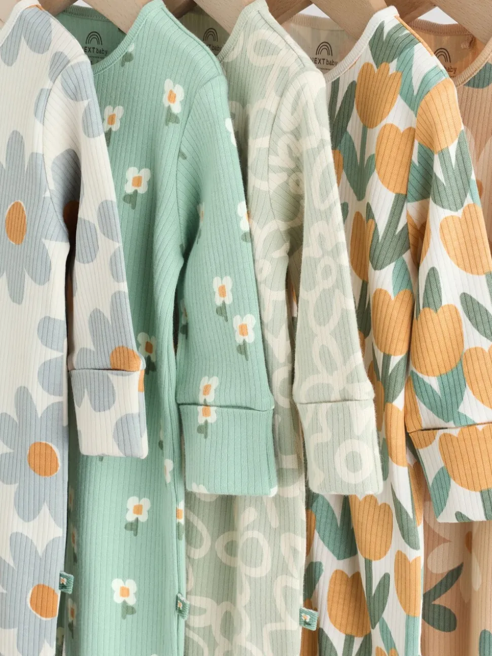 Saliegroen gebloemd - Verpakking van 5 babypyjama's (0 mnd-2 jr)