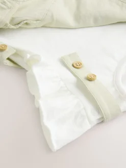 Saliegroen geborduurd bloemenmotief - Korte mouwen 100% katoenen rompertje en bretelbroek voor baby's set (0 mnd - 2 jr)