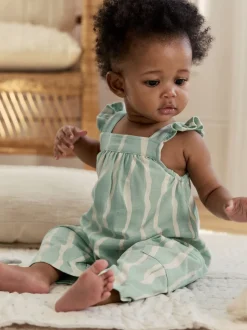 Saliegroen gestreept - Baby Long Leg Jersey Romper (0mths-3yrs)