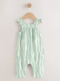 Saliegroen gestreept - Baby Long Leg Jersey Romper (0mths-3yrs)