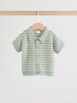 Saliegroen gestreept - Knitted Top and Shorts Baby Set (0mths-2yrs)