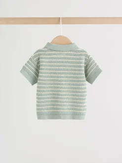 Saliegroen gestreept - Knitted Top and Shorts Baby Set (0mths-2yrs)