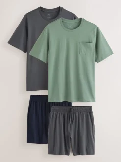 Saliegroen/leisteengrijs - Korte jersey pyjama's verpakking van 2