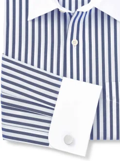 Savile Row Company Classic Fit Striped Cotton Winchester Double Cuff Formal Shirt