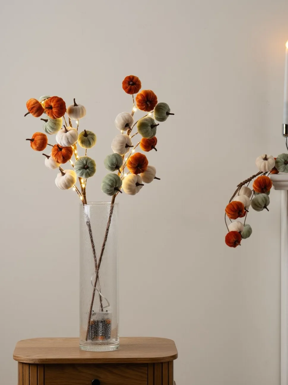 Scottish Everlastings Ltd Set of 2 Velvet Pumpkin Pre lit Stems