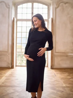 Seraphine Crew Neck Layered Knit Maternity Dress