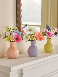 Set of 3 Artificial Spring Flowers in Glass Vases