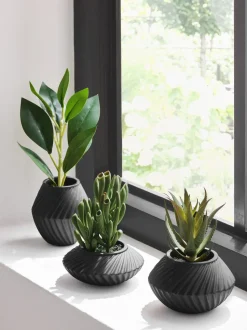 Set of 3 Artificial Succulents In Black Bronx Pots