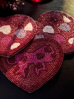 Set of 4 Beaded Heart and Bow Coasters