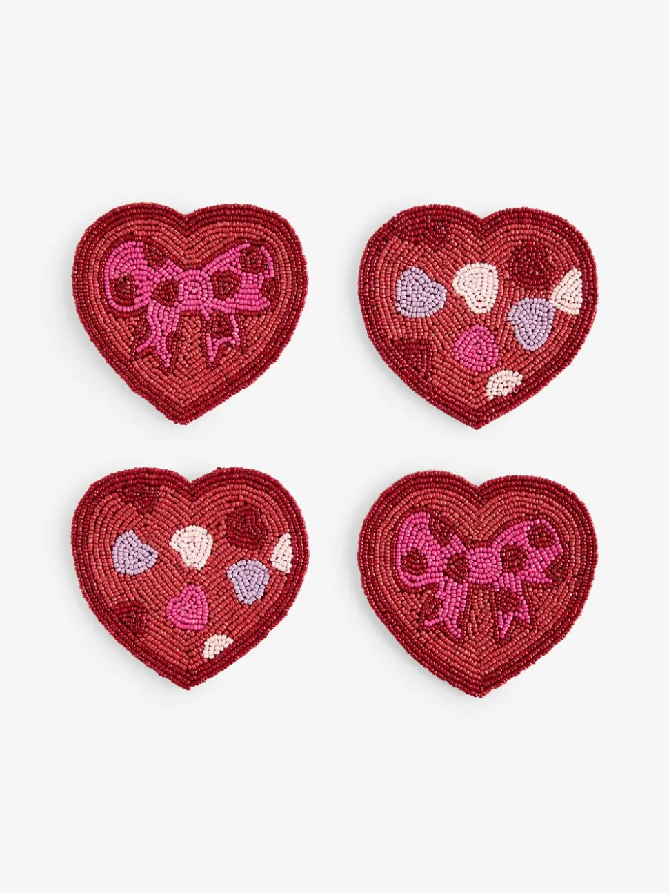 Set of 4 Beaded Heart and Bow Coasters