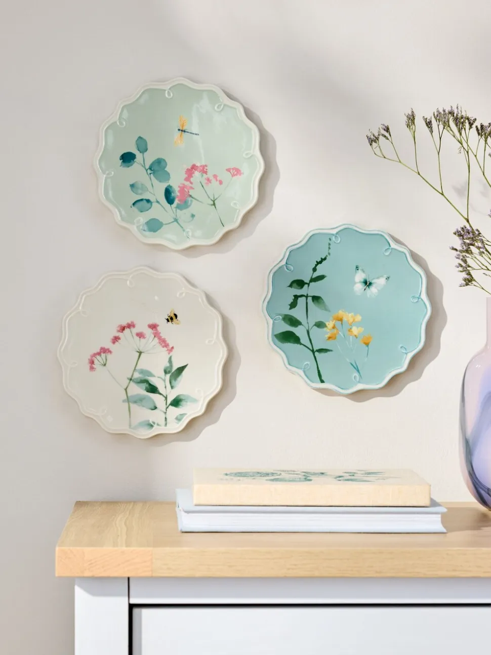 Set of 3 Floral Ceramic Plate Plaques Wall Arts