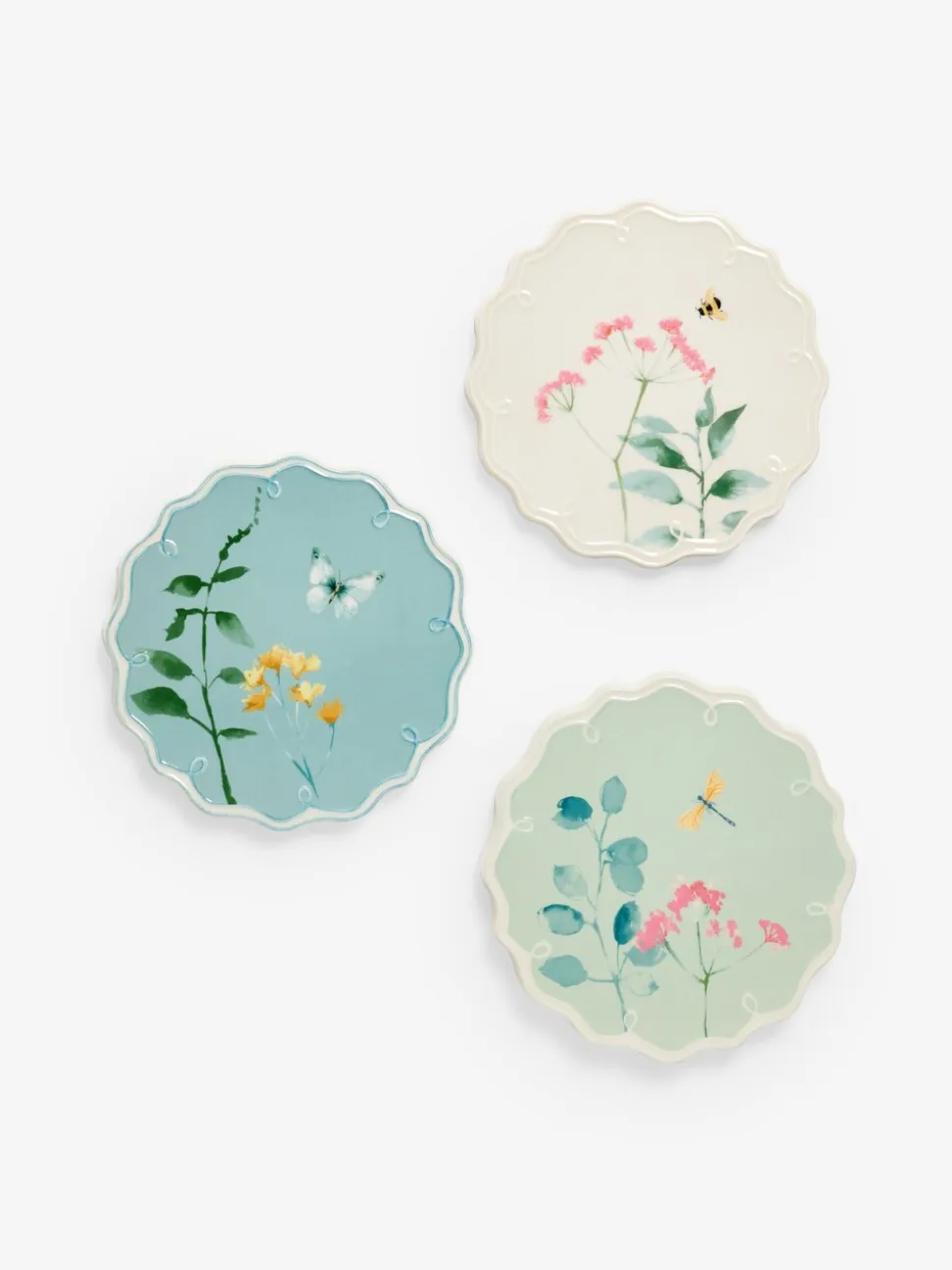 Set of 3 Floral Ceramic Plate Plaques Wall Arts